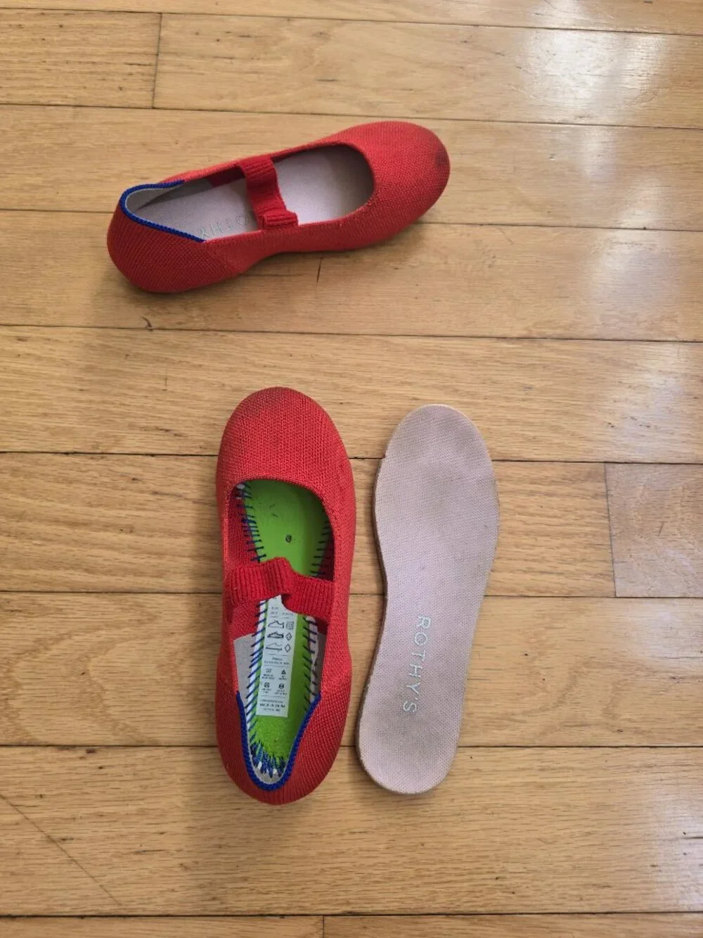 Rothy's The Mary Jane Shoes Glamour Red Knit BalletCore Flats | Kids 1